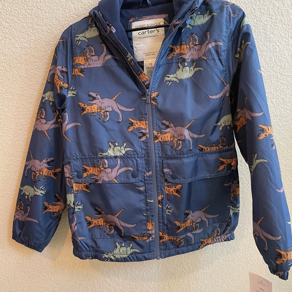 Carter's Navy Dinosaur fleece lined jacket
